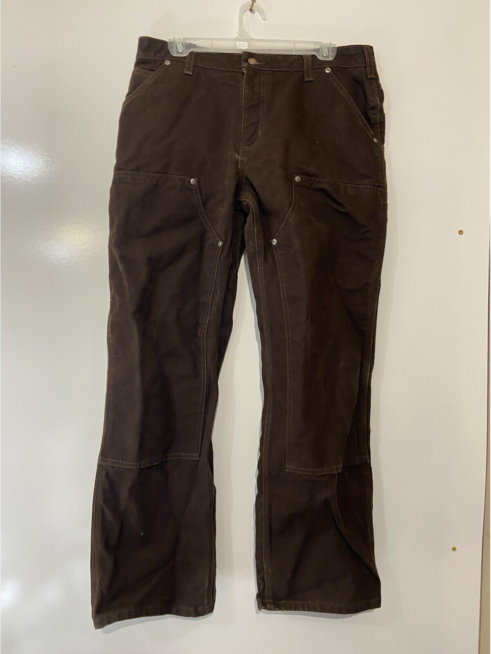 Womens CARHARTT Brown Double Knee Canvas Carpenter Pants Sz 12X30 WB136 DKB